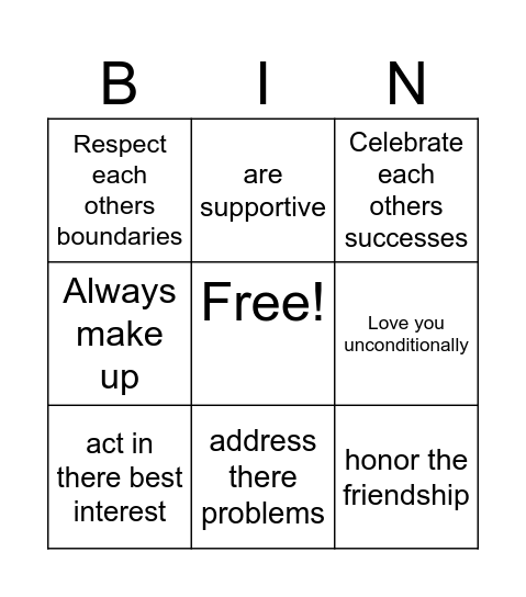 A loyal Friend will... Bingo Card