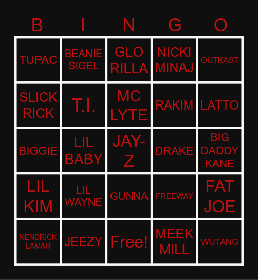 HIP HOP BINGO Card