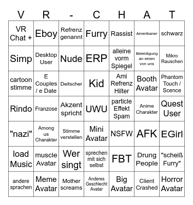 VR-Chat Bingo Card