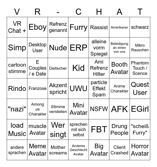 VR-Chat Bingo Card