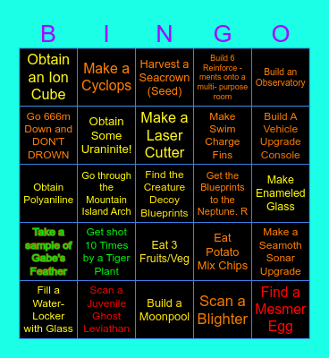 Subnautica Bingo Card