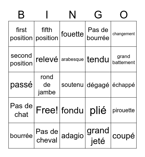 Ballet Term Bingo Card