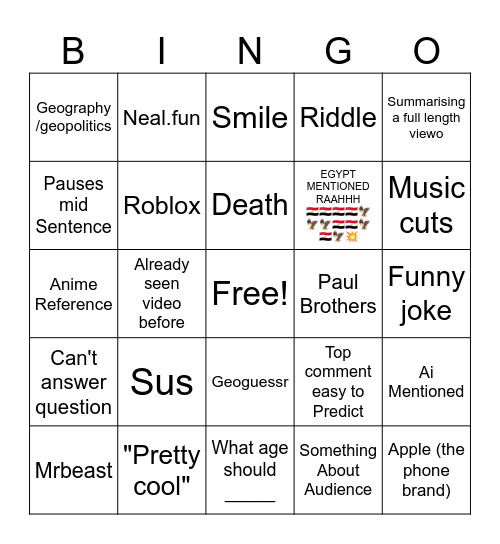 Sambucha bingo Card