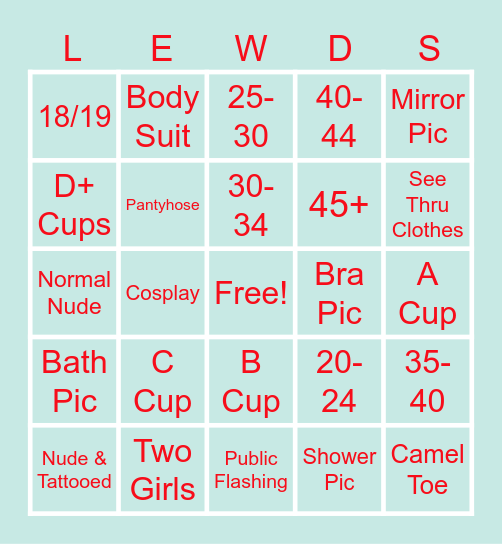 Lewd Bingo Card