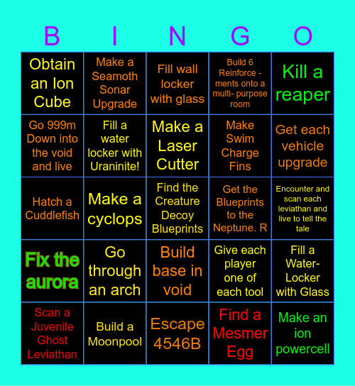 Subnautica Bingo Card