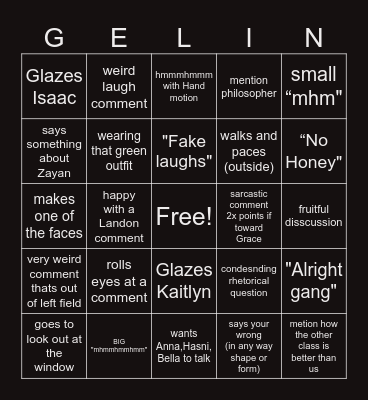English class Bingo Card