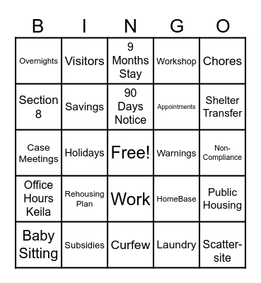 Shelter Guidelines Bingo Card