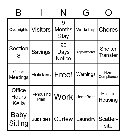 Shelter Guidelines Bingo Card