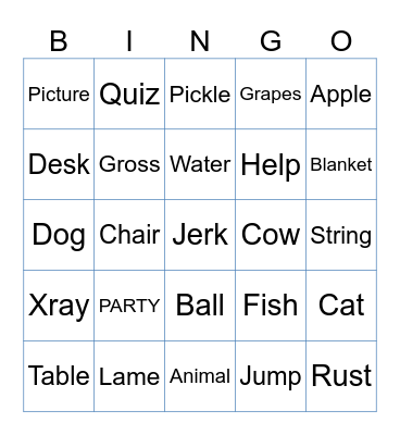 Word Bingo!! Bingo Card