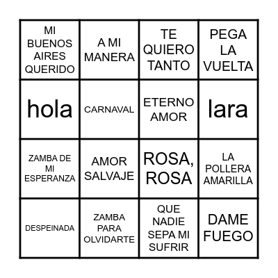 BINGO MUSICAL Bingo Card