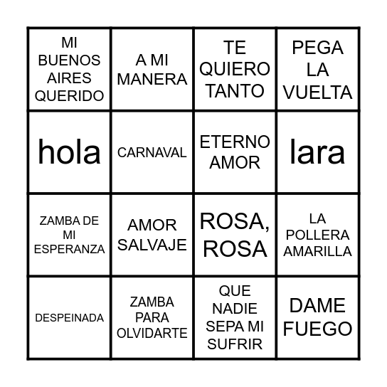 BINGO MUSICAL Bingo Card