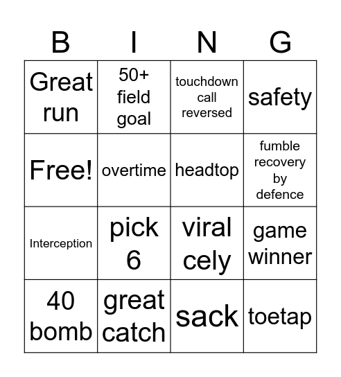 Sports bingo pt.1 Bingo Card