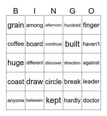 Sight Words Bingo Card