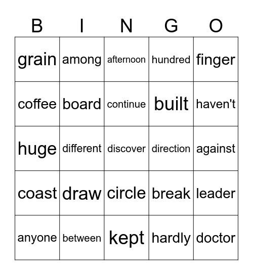 Sight Words Bingo Card