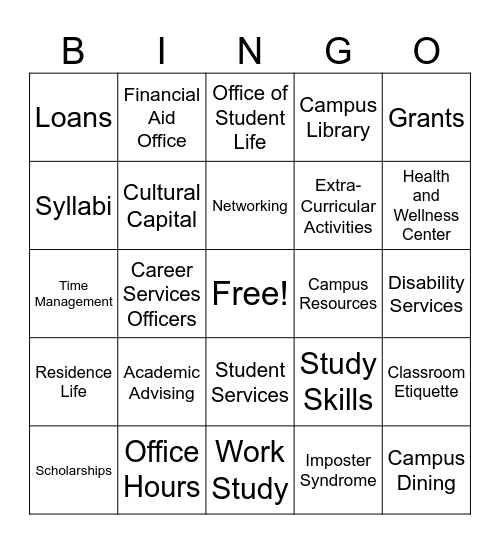 First-Generation Bingo Card