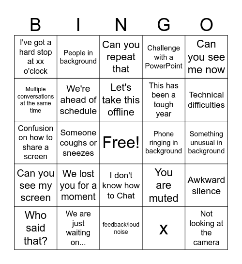 Online Meeting Bingo Card