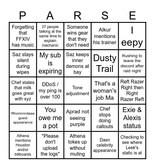 Paradox Static Bingo Card