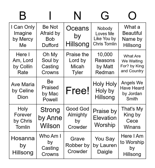 Praise & Worship Bingo Card