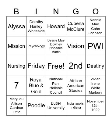 5 in a Rho Bingo Card