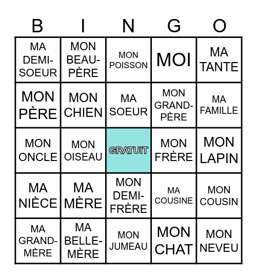 LA FAMILLE Bingo Card