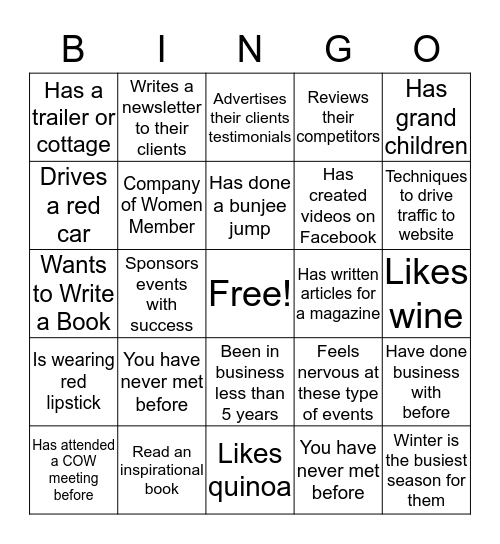 Networking Bingo Card