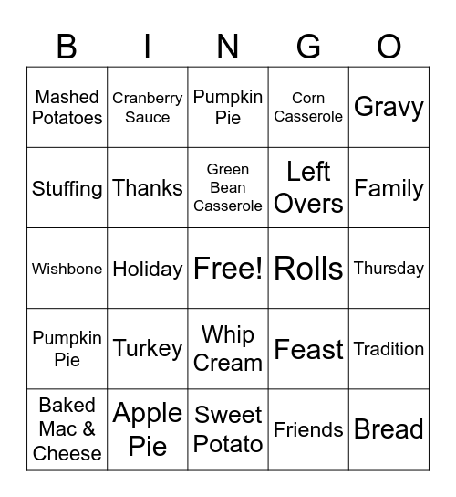 Thanksgiving Bingo Card