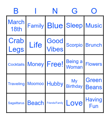 Trai's Birthday Bingo Card