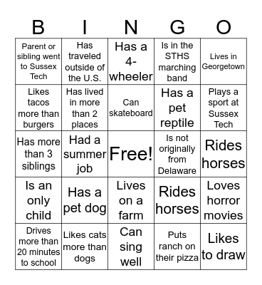 First Day Bingo Card