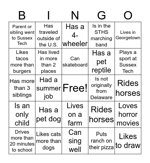 First Day Bingo Card