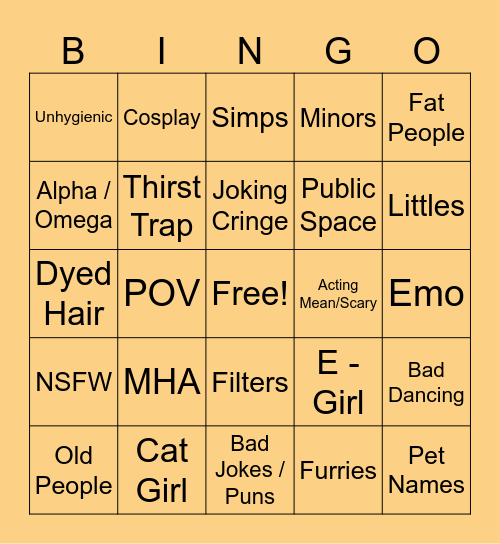 Cringe Bingo Card