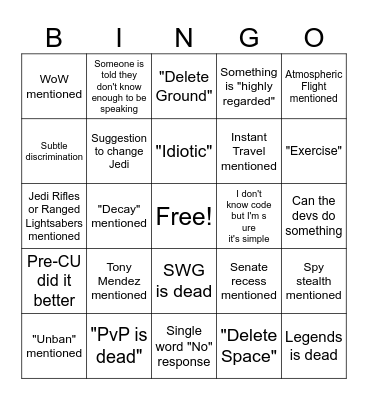 SWG Legends Discord PvP Bingo Card