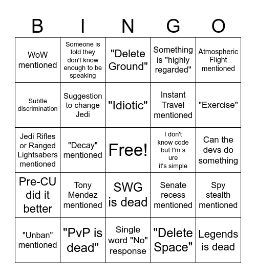 SWG Legends Discord PvP Bingo Card