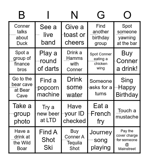 Conner's 30th Birthday Bingo! Bingo Card