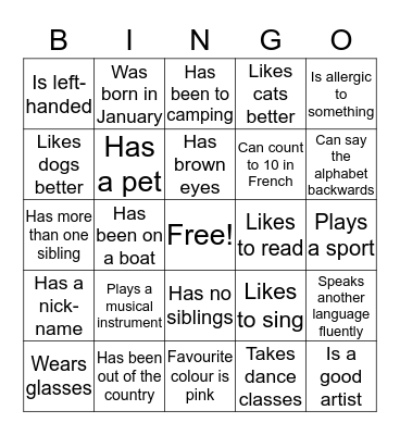 Know my Classmate Ice-breaker Bingo Card