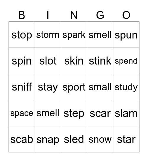 Beginning S Blend Bingo Card