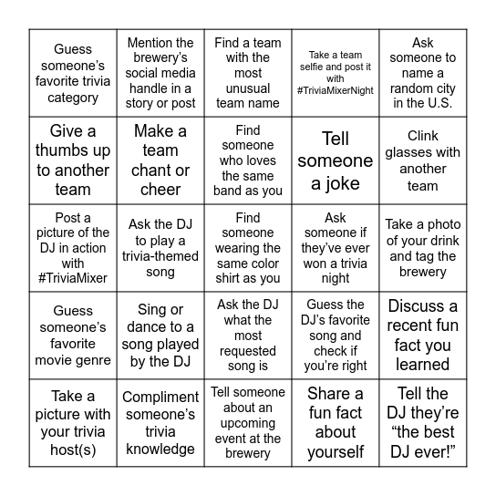 Trivia Bingo Card