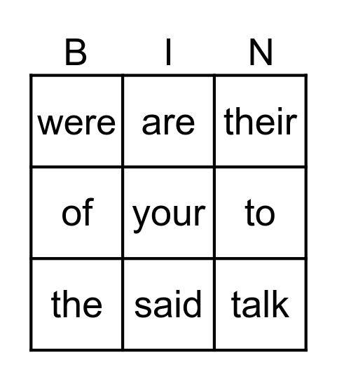 Heart Words 1-16 Bingo Card