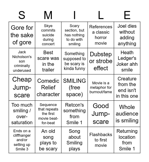 Smile 2 Bingo Card