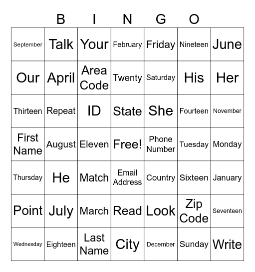 Untitled Bingo Card