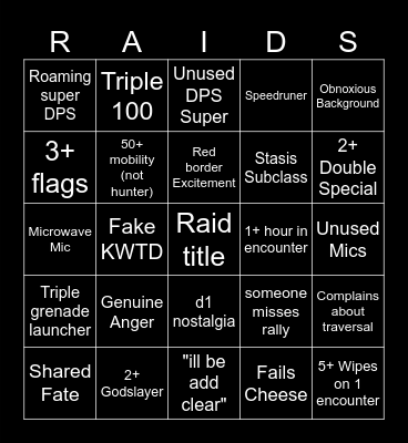 LFG Bingo Card