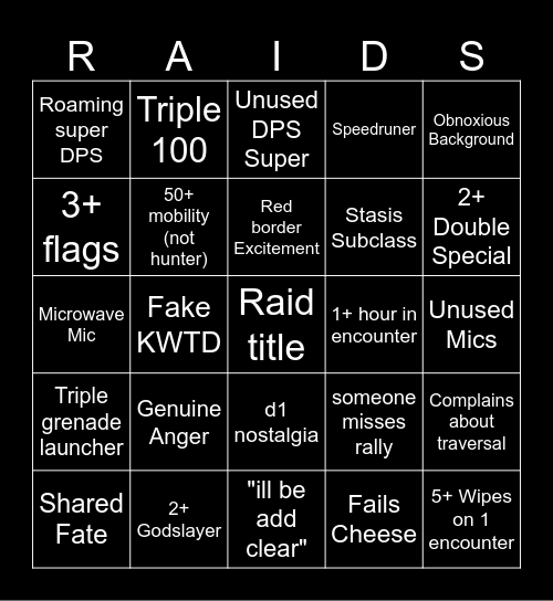 LFG Bingo Card