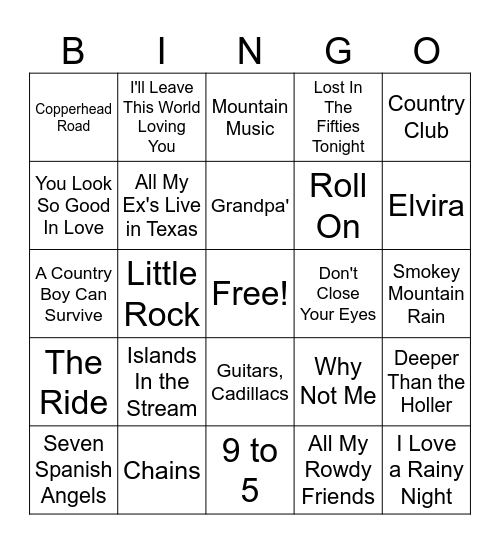 80's Country Bingo Card