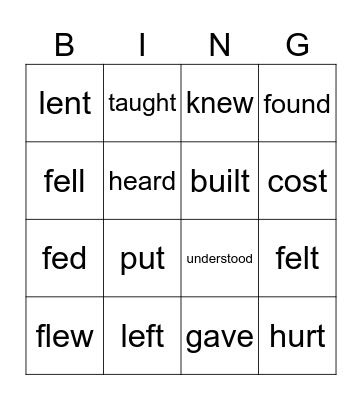 Side by Side Book 2 Irregular Verbs Past Tense Bingo Card