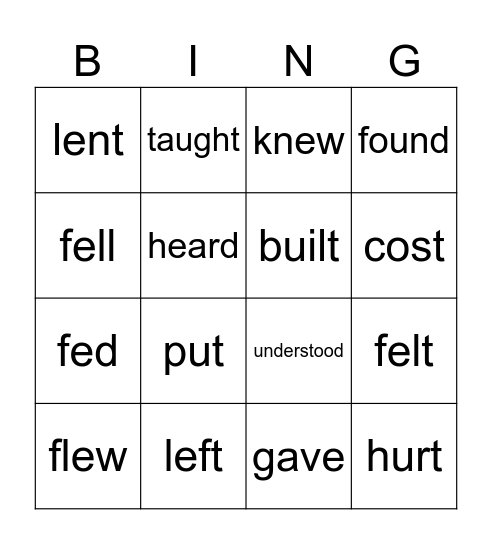 Side by Side Book 2 Irregular Verbs Past Tense Bingo Card