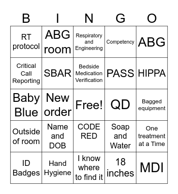 Respiratory Joint Commission Readiness Bingo Card