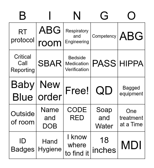 Respiratory Joint Commission Readiness Bingo Card