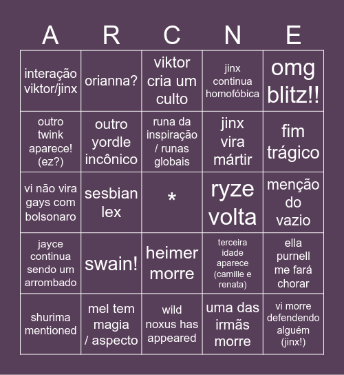 arcane s2 Bingo Card