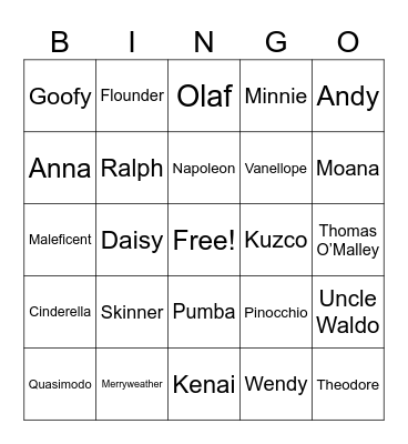 Everything Disney Bingo Card