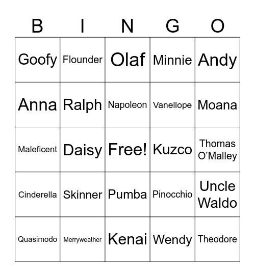 Everything Disney Bingo Card