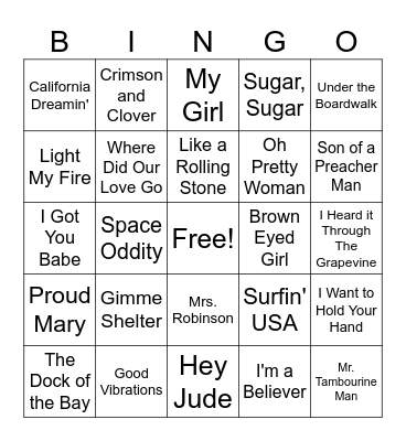 60s' Summer Bingo Card